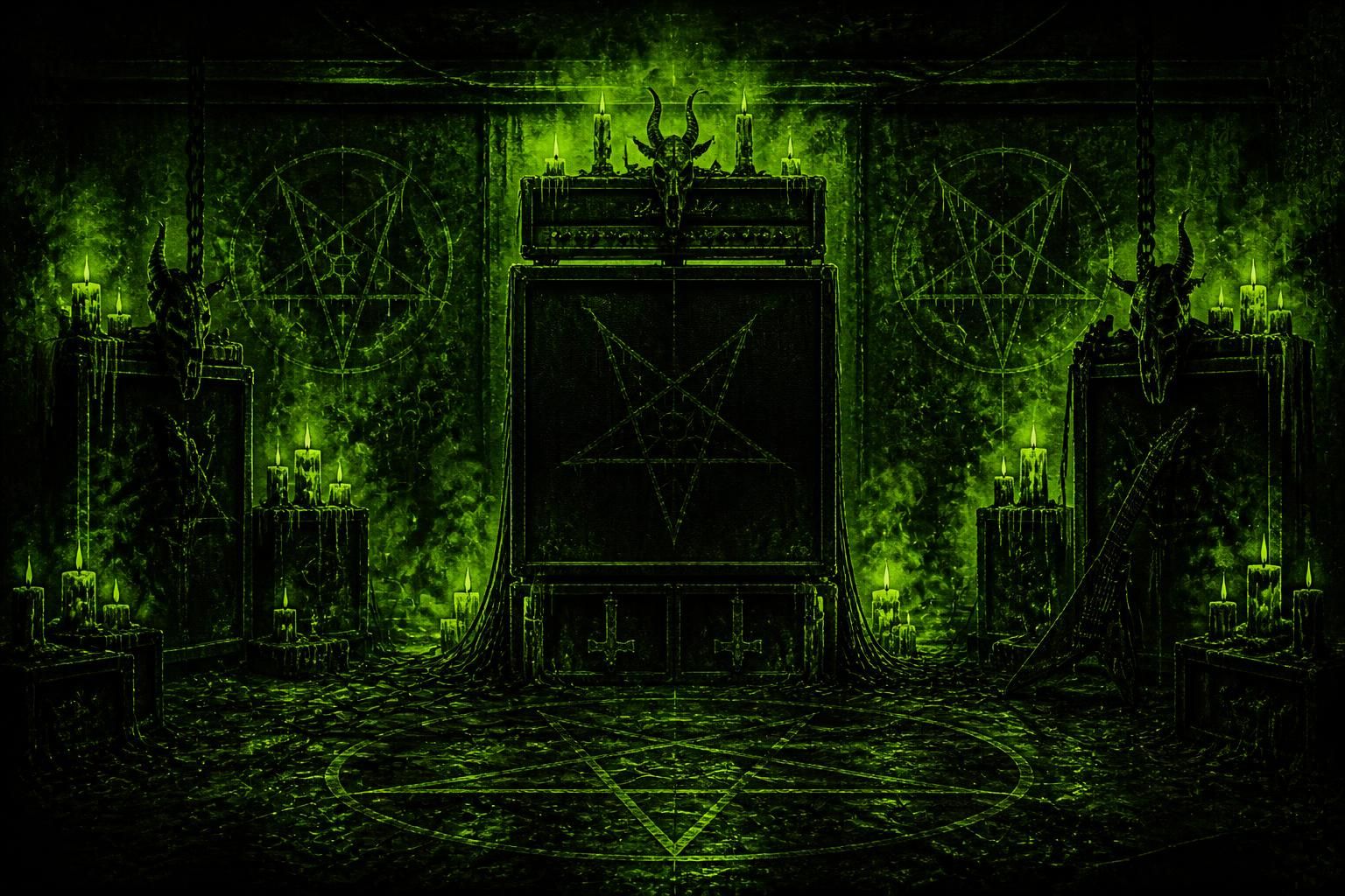 Green and black amplifier altar