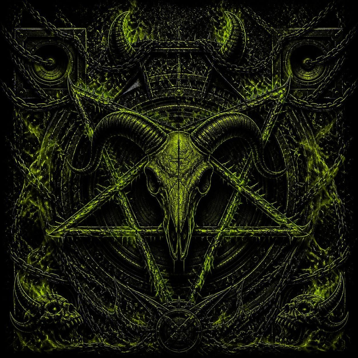 Goat head inside a burning pentagram