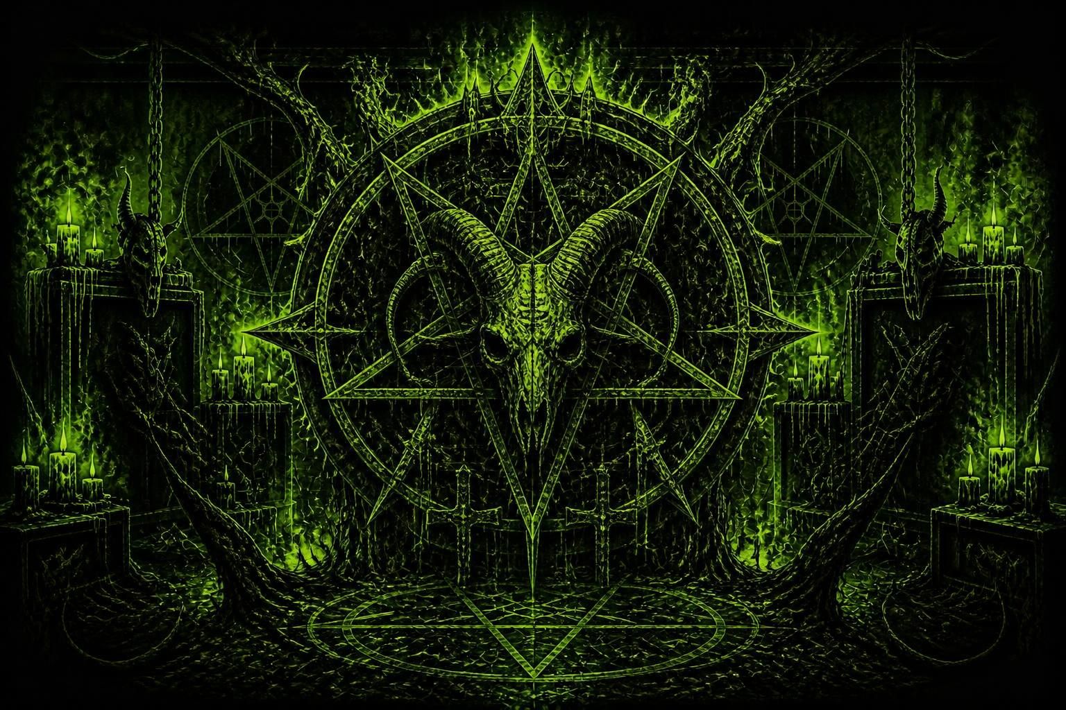 Green goat sigil on black